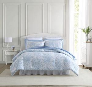 Laura Ashley - Queen Comforter Set, Soft & Reversible Cotton Floral Bedding with a Medium Weight Feel, 3 Piece Bed Set with Matching Pillowcases (Bedford Blue)