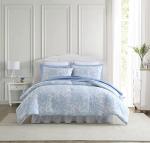 Laura Ashley - Queen Comforter Set, Soft & Reversible Cotton Floral Bedding with a Medium Weight Feel, 3 Piece Bed Set with Matching Pillowcases (Bedford Blue)