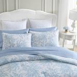 Laura Ashley - Queen Comforter Set, Soft & Reversible Cotton Floral Bedding with a Medium Weight Feel, 3 Piece Bed Set with Matching Pillowcases (Bedford Blue)