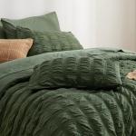 Bedsure Bed in a Bag Queen - 7 Pieces Plaid Seersucker Bedding Comforter Sets, Soft Lightweight Olive Green Boho Bed Set with Comforters Queen Size, Sheets, Pillowcases & Shams