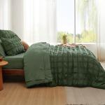 Bedsure Bed in a Bag Queen - 7 Pieces Plaid Seersucker Bedding Comforter Sets, Soft Lightweight Olive Green Boho Bed Set with Comforters Queen Size, Sheets, Pillowcases & Shams