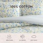 Laura Ashley - Queen Comforter Set, Soft Cotton Blend Bedding with Medium Weight Feel, Reversible Bedding with Matching Pillowscases, Bonus Euro Shams & Throw Pillows, 7 Piece Bed Set (Nora Blue)