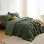 Bedsure Bed in a Bag Queen - 7 Pieces Plaid Seersucker Bedding Comforter Sets, Soft Lightweight Olive Green Boho Bed Set with Comforters Queen Size, Sheets, Pillowcases & Shams