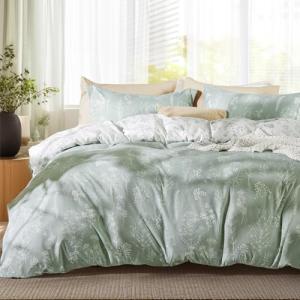 Bedsure Full Comforter Set - Sage Green Bed Set, 3 Pieces Cute Floral Bedding, 1 Soft Reversible Botanical Flowers Comforter and 2 Pillow Shams