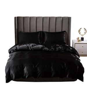Black Silk Comforter Cover Set Twin Size Silk Like Satin Duvet Cover Set Solid Color Decor Soft Microfiber Women Bedding Sets With Zipper Ties Soft Luxury Duvet Cover Set For Adult Women Men Girls