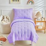 DuShow 4 Piece Toddler Bedding Set,Embroidery Crib Comforter Set for Girls,Includes Toddler Bed Comforter,Fitted Sheet,Flat Sheet and Envelope Pillowcase,Soft Toddler Bed Sheet Set-Purple