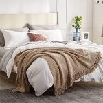 Bedsure Throw Blankets for Couch - Textured Chunky Knit Woven Chenille Blanket - Super Soft, Warm Decorative Boho Throw with Tassels for Bed, Sofa and Living Room Decor, Khaki, 50x60 Inches
