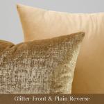 Phantoscope Pack of 2 Sparkling Velvet Decorative Solid Throw Decorative Pillow Cover Soft Gold Glitter Square Cushion Cover Pillowcase for Couch Bed and Chair, Gold, 20 x 20 inches, 50 x 50 cm