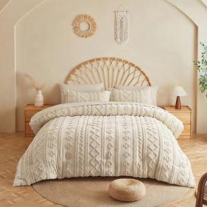 MR&HM Beige Comforter Set Queen, Tufted Boho Bedding Set, Farmhouse Bed in a Bag Set 7 Pieces with 1 Comforter, 2 Pillow Shams, 2 Pillowcases, 1 Flat Sheet, 1 Fitted Sheet for All Seasons
