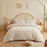 MR&HM Beige Comforter Set Queen, Tufted Boho Bedding Set, Farmhouse Bed in a Bag Set 7 Pieces with 1 Comforter, 2 Pillow Shams, 2 Pillowcases, 1 Flat Sheet, 1 Fitted Sheet for All Seasons