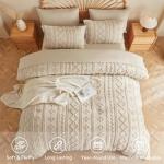 MR&HM Beige Comforter Set Queen, Tufted Boho Bedding Set, Farmhouse Bed in a Bag Set 7 Pieces with 1 Comforter, 2 Pillow Shams, 2 Pillowcases, 1 Flat Sheet, 1 Fitted Sheet for All Seasons