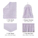 Sweet Jojo Designs 4-Piece Baby Crib Bedding Set (Purple Lavendar Floral Rose) for Girls, Infants/Nursery incl. Blanket, Fitted Sheet, Skirt, Diaper Stacker (Elegant, Princess, Luxury, Ruffle Roses)