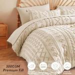 MR&HM Beige Comforter Set Queen, Tufted Boho Bedding Set, Farmhouse Bed in a Bag Set 7 Pieces with 1 Comforter, 2 Pillow Shams, 2 Pillowcases, 1 Flat Sheet, 1 Fitted Sheet for All Seasons