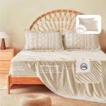 MR&HM Beige Comforter Set Queen, Tufted Boho Bedding Set, Farmhouse Bed in a Bag Set 7 Pieces with 1 Comforter, 2 Pillow Shams, 2 Pillowcases, 1 Flat Sheet, 1 Fitted Sheet for All Seasons