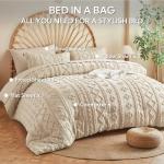 MR&HM Beige Comforter Set Queen, Tufted Boho Bedding Set, Farmhouse Bed in a Bag Set 7 Pieces with 1 Comforter, 2 Pillow Shams, 2 Pillowcases, 1 Flat Sheet, 1 Fitted Sheet for All Seasons