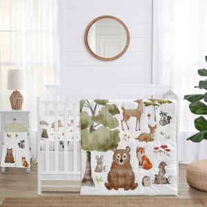 Sweet Jojo Designs 6-Piece Baby Crib Bedding Set (Woodland Animals) for Boys or Girls, Infants/Nursery incl. Blanket, Fitted Sheet, Skirt, Mesh Liner, Diaper Stacker (Neutral, Forest Animal, Hedgehog)