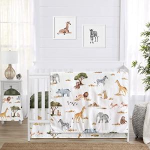 Sweet Jojo Designs 4-Piece Baby Crib Bedding Set (Jungle Animals) for Boys or Girls, Infants/Nursery incl. Blanket, Fitted Sheet, Skirt, Diaper Stacker (Boho, Wildlife Safari, Animal, Elephant, Lion)