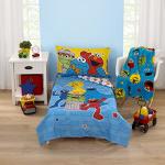 Sesame Street Come and Play, Elmo, Big Bird, Cookie Monster, Grover, and Oscar The Grouch 4 Piece Toddler Bed Set - Comforter, Fitted Bottom Sheet, Flat Top Sheet, and Reversible Pillowcase