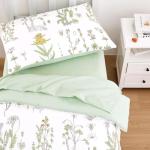 Wake In Cloud - Floral Toddler Bedding Set for Girls, Cute Botanical Flowers Leaves, 4 Pieces Soft Crib Bed Set Including Comforter, Sheets and Pillowcase, Green White