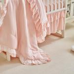 Lace Ruffle Crib Bedding Set 3 Pieces Baby Boho Lace Quilted Comforter with Fitted Sheet and Bed Skirt - Cute Ruffled Shabby Chic Baby Bedding Soft Blanket Design Cream White Beige