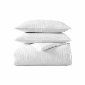 Vera Wang - King Duvet Cover Set, Soft Cotton Bedding with Matching Pillowcases, Button Closure & Inner Corner Ties, 3 Piece Bed Set (Waffle Pique White)