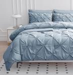 LANE LINEN Queen Comforter Set, 7 Piece Set with Sheets, Pillowcases & Shams - Soft Fluffy Pintuck French Blue