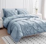 LANE LINEN Queen Comforter Set, 7 Piece Set with Sheets, Pillowcases & Shams - Soft Fluffy Pintuck French Blue