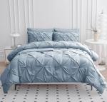 LANE LINEN Queen Comforter Set, 7 Piece Set with Sheets, Pillowcases & Shams - Soft Fluffy Pintuck French Blue