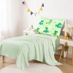 Wake In Cloud - Dinosaur Toddler Bedding Set for Boys, Cute Dino Driving Cars, 4 Pieces Soft Crib Bed Set Including Comforter, Sheets and Pillowcase, Light Green