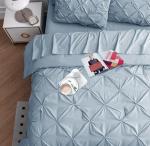 LANE LINEN Queen Comforter Set, 7 Piece Set with Sheets, Pillowcases & Shams - Soft Fluffy Pintuck French Blue
