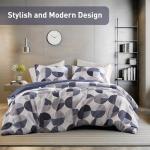 Regency Heights Stylish Three-Tone Printed Queen Size Comforter Set, 3 Pieces Ultra-Soft Microfiber Bedding Set, Warm and Cozy Comforter for All Seasons, Navy Blue & Grey