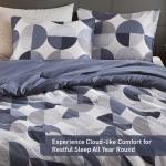 Regency Heights Stylish Three-Tone Printed Queen Size Comforter Set, 3 Pieces Ultra-Soft Microfiber Bedding Set, Warm and Cozy Comforter for All Seasons, Navy Blue & Grey