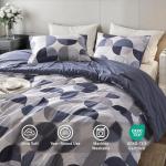 Regency Heights Stylish Three-Tone Printed Queen Size Comforter Set, 3 Pieces Ultra-Soft Microfiber Bedding Set, Warm and Cozy Comforter for All Seasons, Navy Blue & Grey