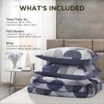 Regency Heights Stylish Three-Tone Printed Queen Size Comforter Set, 3 Pieces Ultra-Soft Microfiber Bedding Set, Warm and Cozy Comforter for All Seasons, Navy Blue & Grey