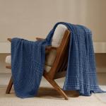 PHF 100% Cotton Waffle Weave Throw Blanket, Soft Lightweight Breathable Cozy Throws for Couch Bed Sofa, Luxury Aesthetic Woven Blanket for Home Decor & Office, 50"x60", Bright Navy