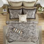 Madison Park Aubrey Cozy Comforter Set, Faux Silk Jacquard Paisley Design - All Season Down Alternative Bedding with Cotton Bed Sheets, Bed Skirt & Toss Pillows, King Black 12 Piece