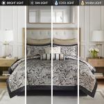 Madison Park Aubrey Cozy Comforter Set, Faux Silk Jacquard Paisley Design - All Season Down Alternative Bedding with Cotton Bed Sheets, Bed Skirt & Toss Pillows, King Black 12 Piece