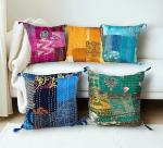Boho Silk Patchwork Pillow Covers Set of 5