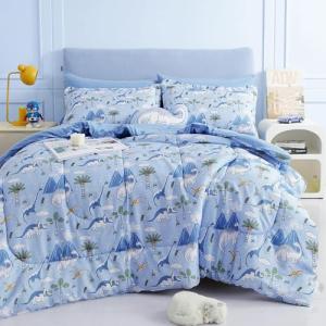 Dinosaur Blue Twin Comforter Bed Set for Kids