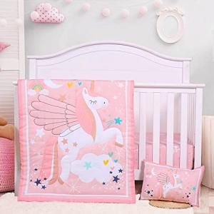 UOMNY 3-Piece Pink Crib Bedding Set for Girls