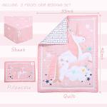 UOMNY 3-Piece Pink Crib Bedding Set for Girls