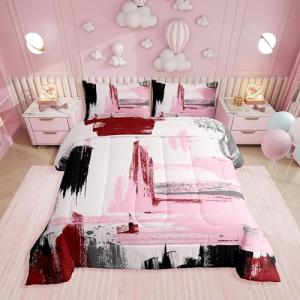 Modern Abstract Toddler Bedding Set in Pink Red Black