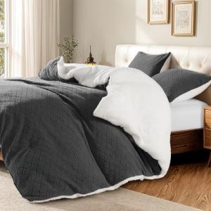 Gray Sherpa Queen Comforter Set - 3 Pieces