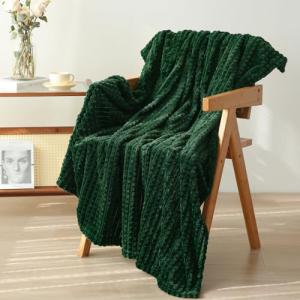 Green Plush Throw Blanket with 3D Jacquard Design
