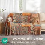 Boho Cotton Throw Blanket with Tassels and Floral Print