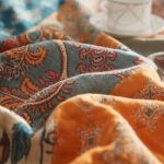 Boho Cotton Throw Blanket with Tassels and Floral Print
