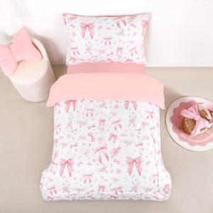 Pink Rose Toddler Bedding Set with Bow Print