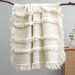 Cozy Cream Boho Ruffle Throw Blanket 50"x60