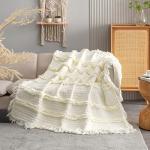 Cozy Cream Boho Ruffle Throw Blanket 50"x60