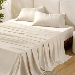 Bedsure Queen Bamboo Cooling Sheet Set, Light Beige